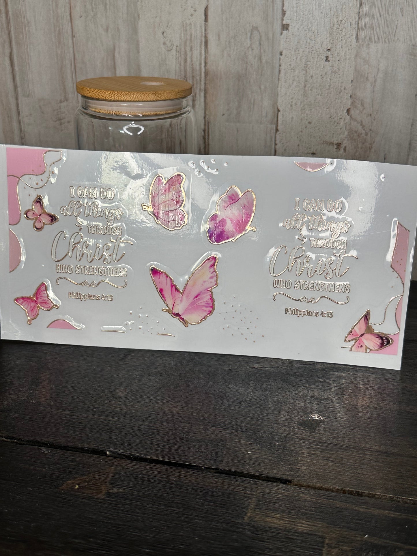 ROSE GOLD FOIL TRIM, I CAN DO ALL THINGS- 16 0z UV DTF Cup Wrap