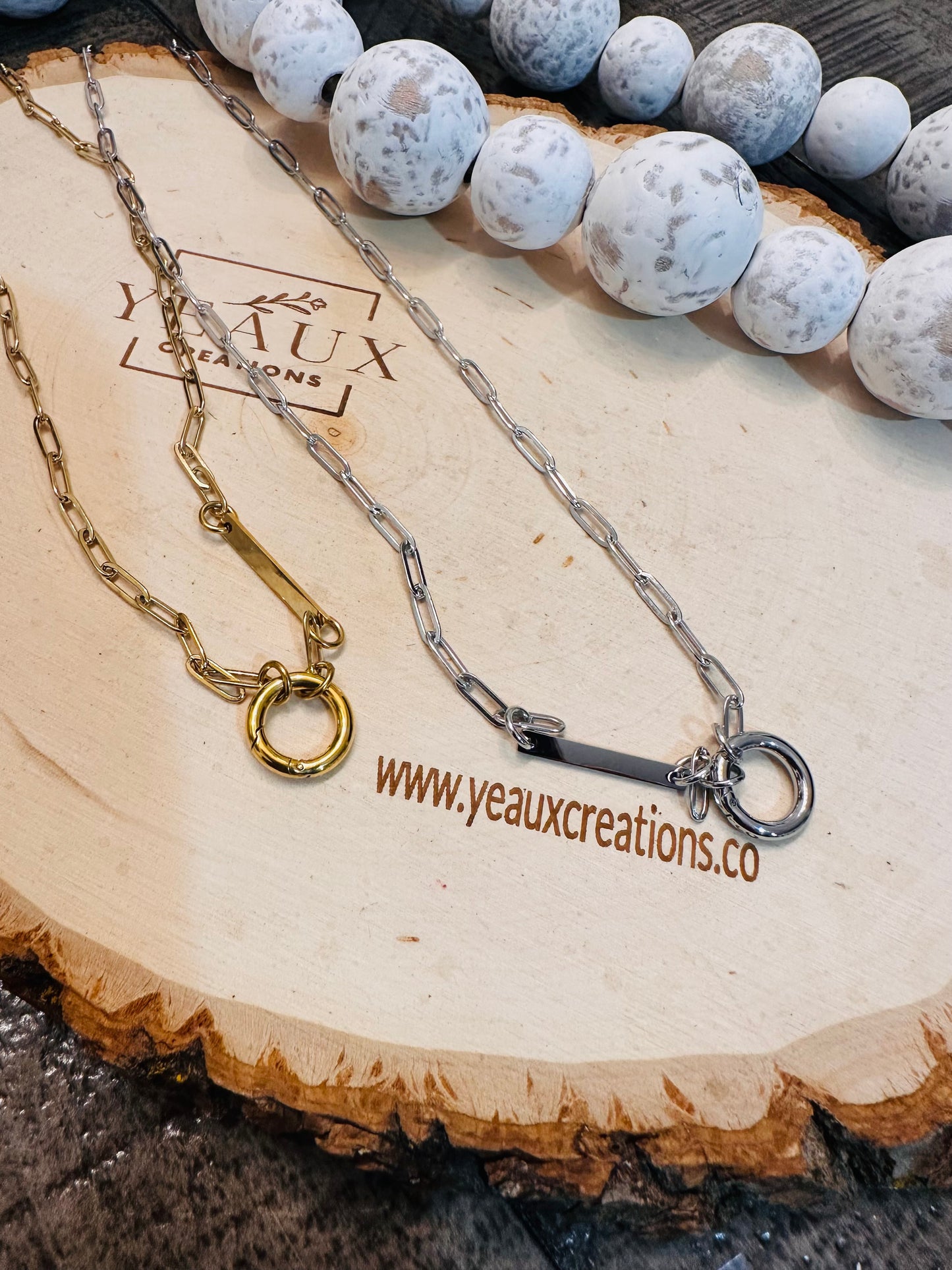 PERSONALIZED CHARM HOLDER WITH BAR PAPERCLIP NECKLACE