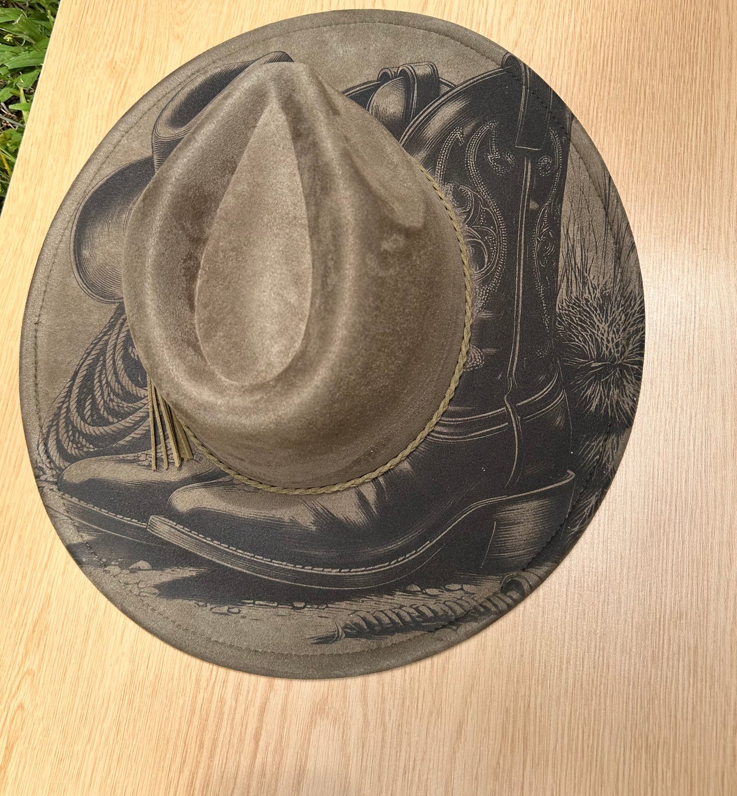 BOOTS AND ROPE WIDE BRIM HAT