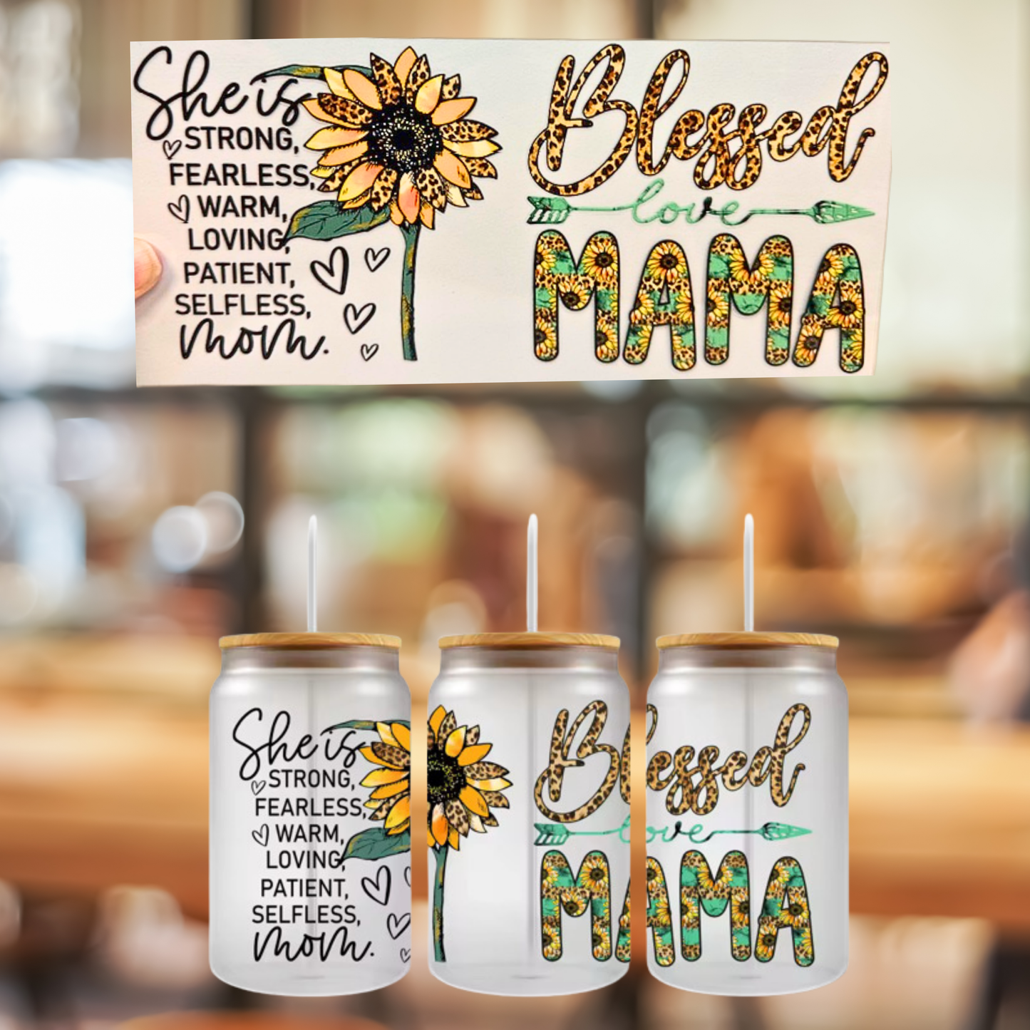 16 0z UV DTF Cup Wrap- BLESSED MAMA, DOUBLE SIDED