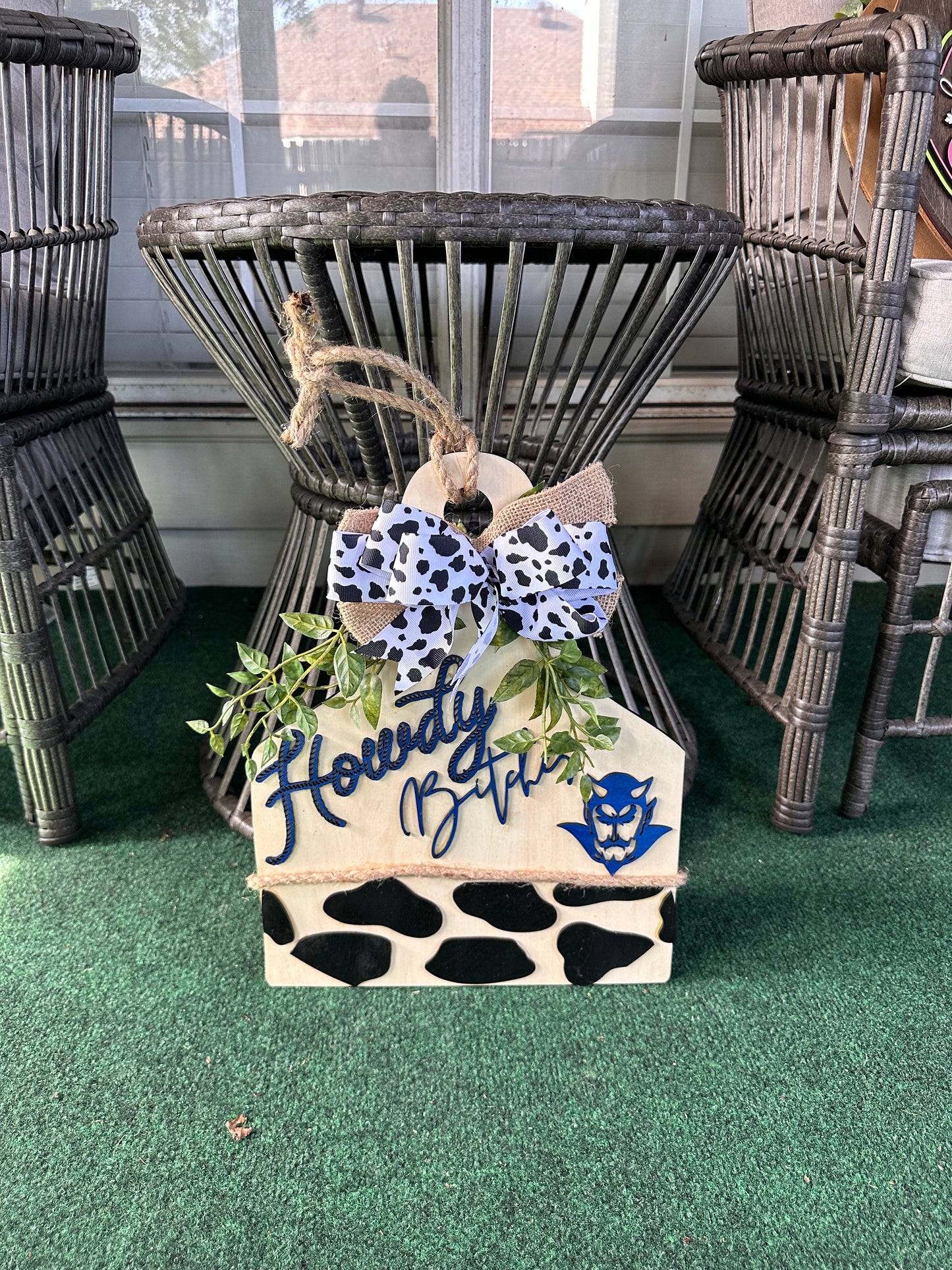 BLUE DEVILS COW TAG DOOR HANGER