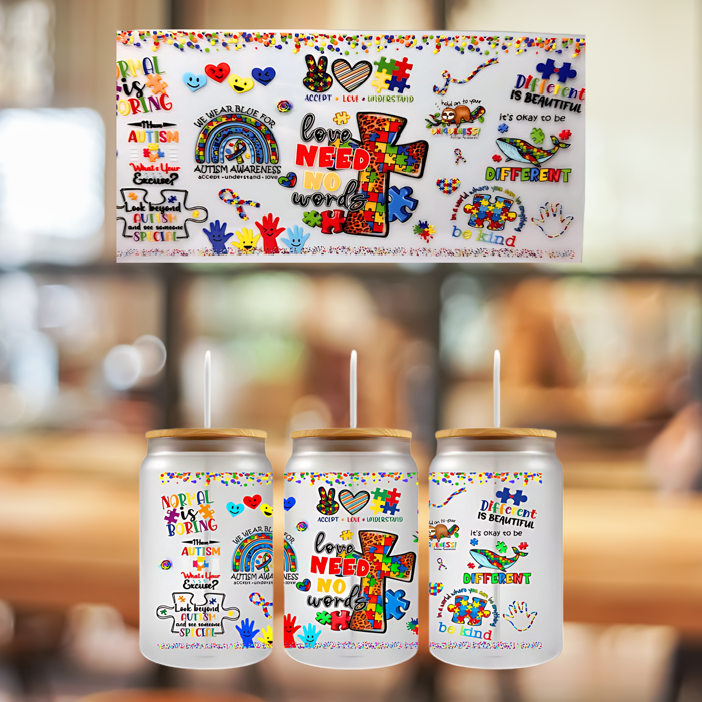 16 0z UV DTF Cup Wrap- AUTISM, DOUBLE SIDED