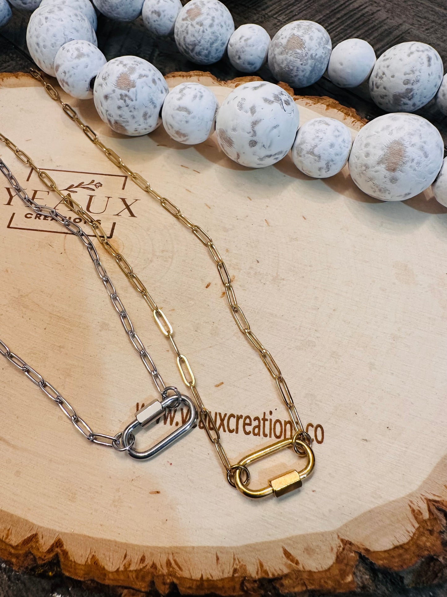 PERSONALIZED OVAL CARABINER PAPERCLIP NECKLACE