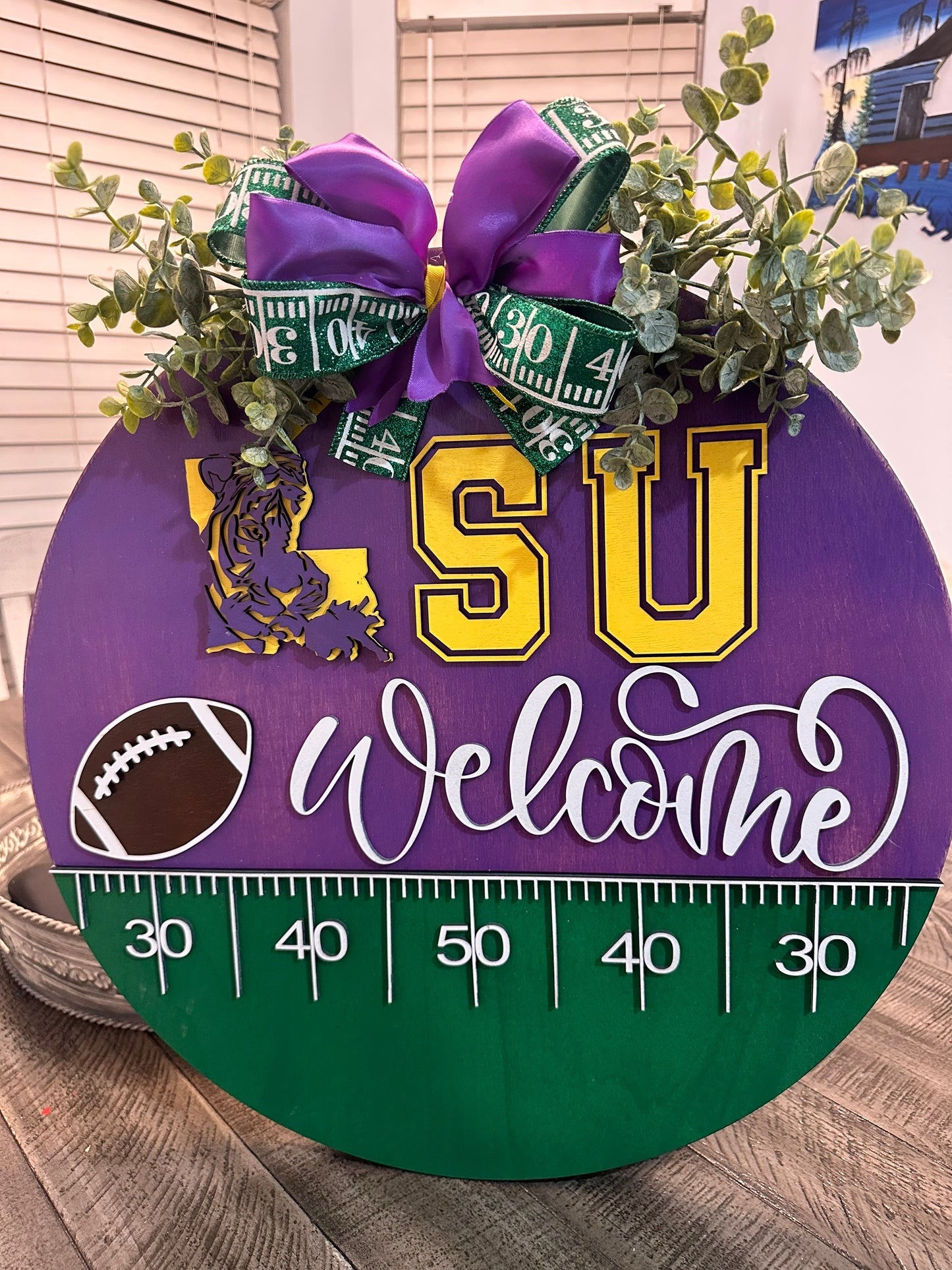 WELCOME PURPLE & GOLD DOOR HANGER