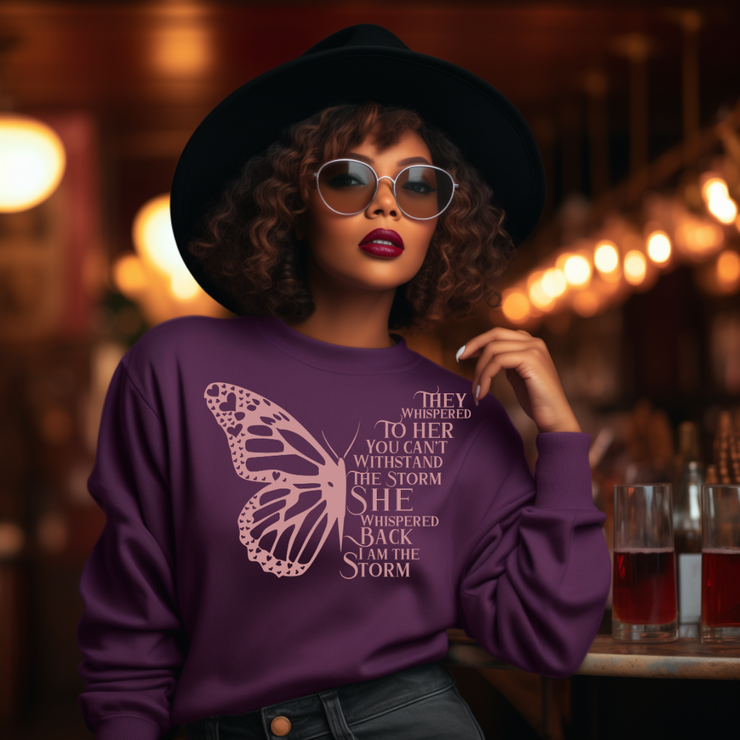 SINGLE COLOR SCREEN PRINT- I AM THE STORM BUTTERFLY (METALLIC ROSE GOLD)