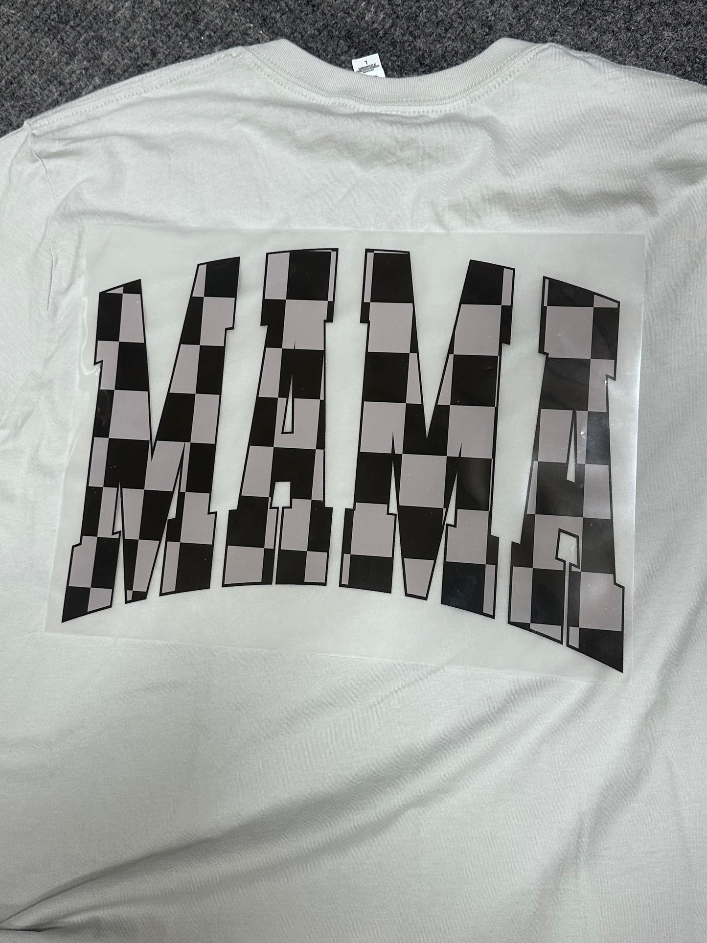 Clear Film Full Color Screen Print - MAMA CHECKER BLACK AND GRAY