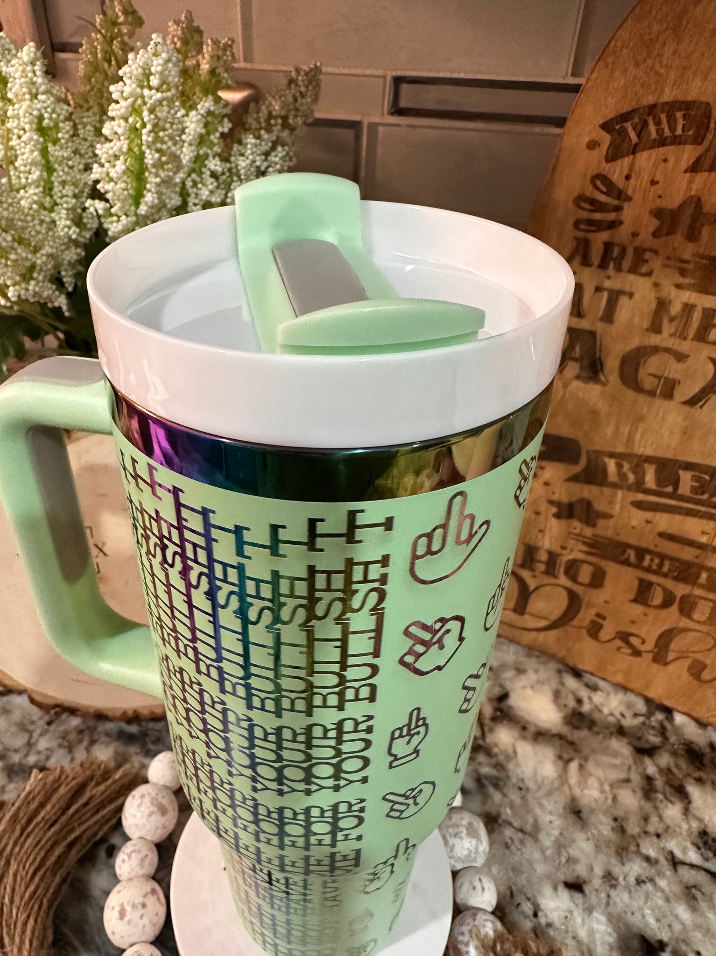 HIDDEN MESSAGE “I DON’T HAVE TIME FOR YOUR BS” 40 oz Stainless Steel TUMBLER- RAINBOW Plated, Double Walled Vacuum Insulated