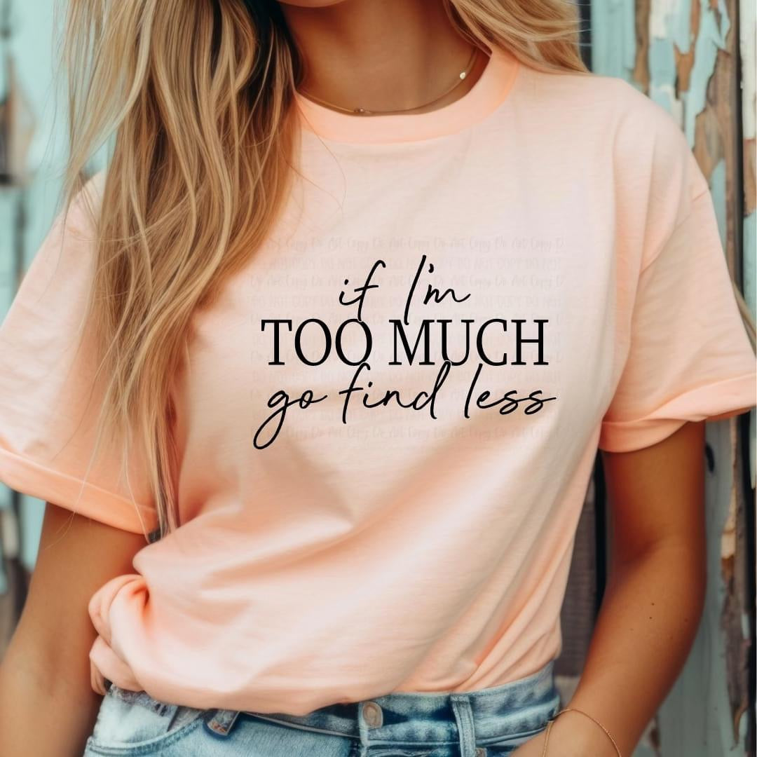 Single Color Screen Print- IF I'M TOO MUCH, GO FIND LESS