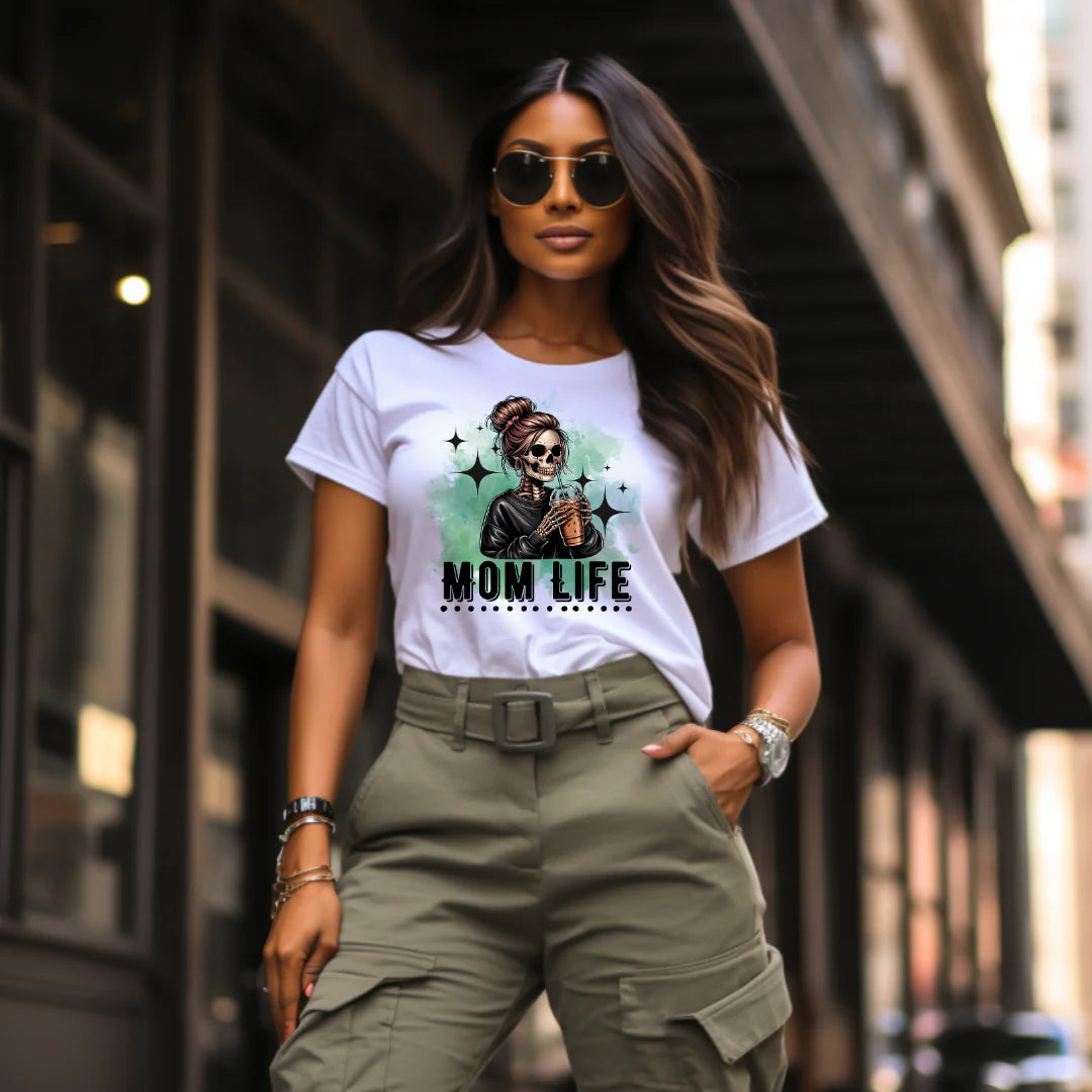 Clear Film Full Color Screen Print- MOM LIFE SKELETON