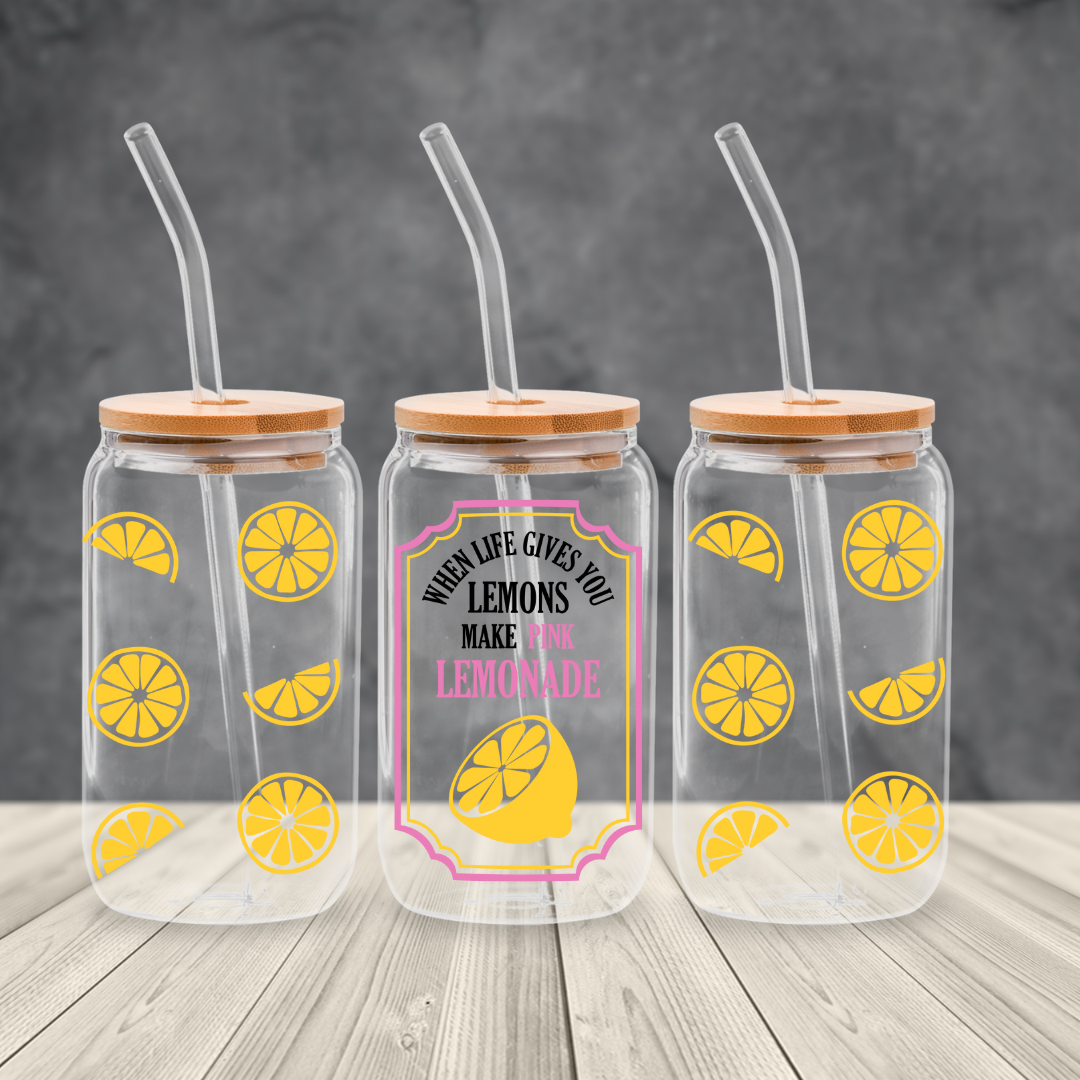16 0z UV DTF DOUBLE SIDED Cup Wrap - LEMONS MAKE PINK LEMONADE