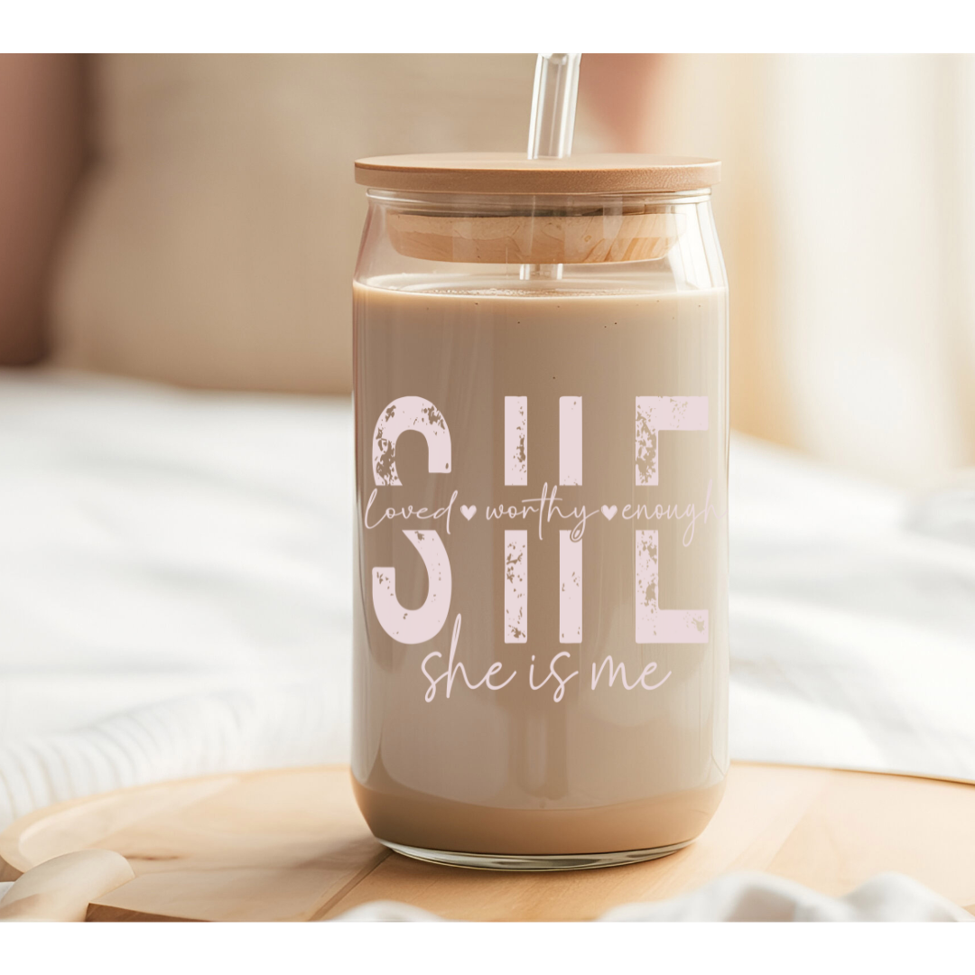 ROSE GOLD FOIL, SHE IS ME- 16 0z UV DTF Cup Decal