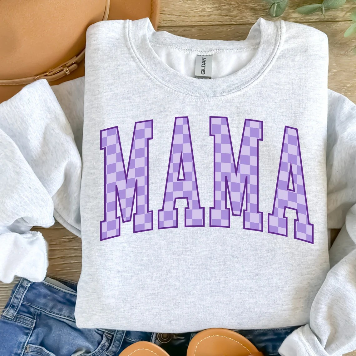 Clear Film Full Color Screen Print- MAMA PURPLE CHECKER