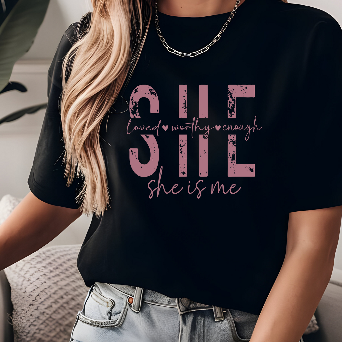 Single Color Screen Print-SHE IS ME (BLUSH PINK)