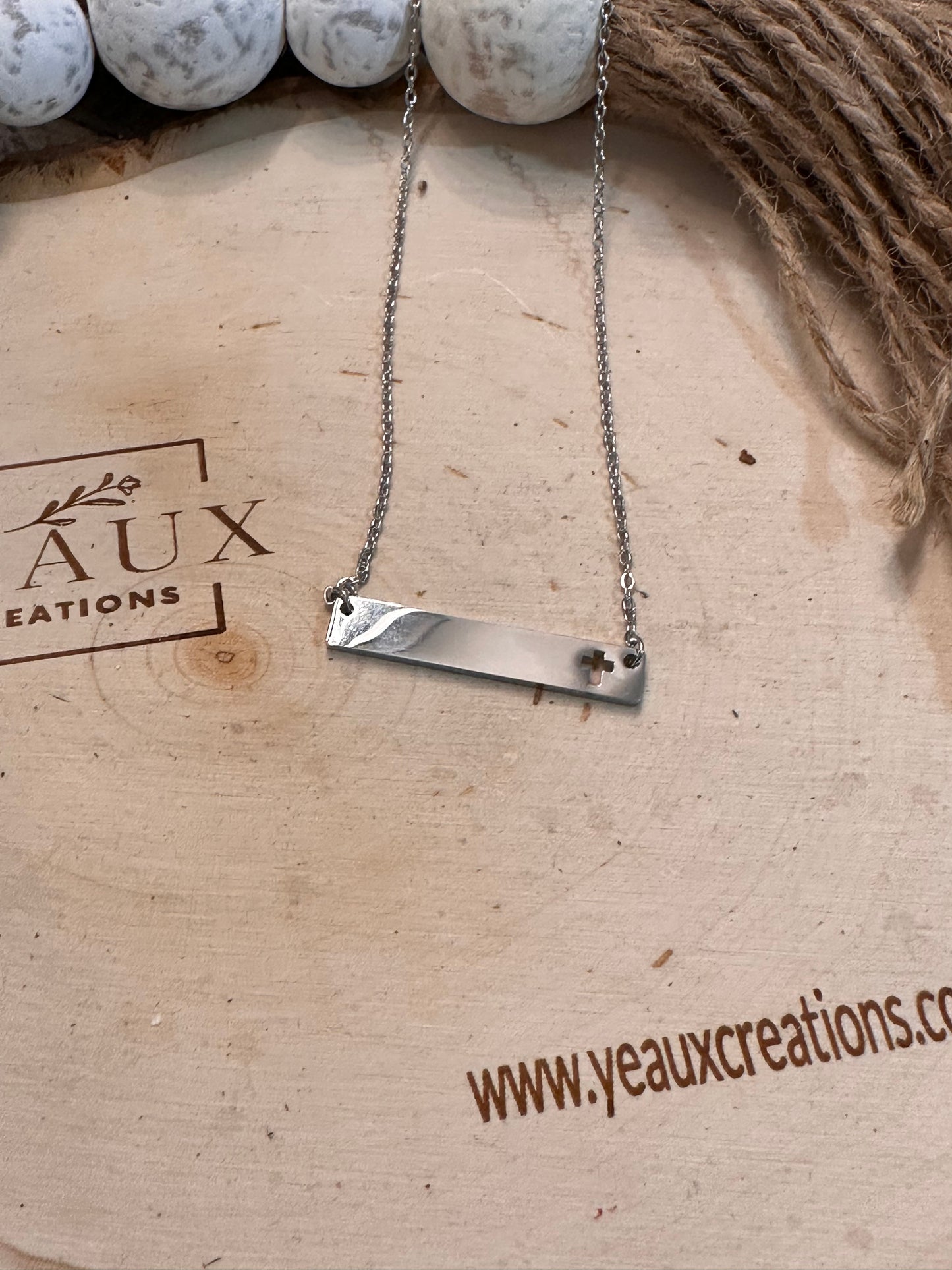 PERSONALIZED FLAT BAR NECKLACE CROSS CUTOUT