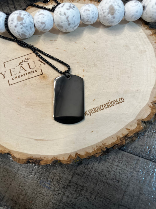 PERSONALIZED BRUSHED AND POLISHED DOG TAG BOX CHAIN NECKLACE