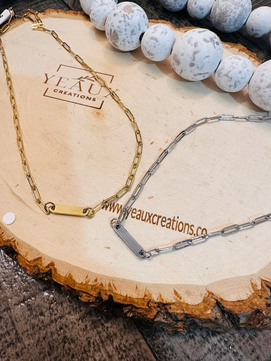 PERSONALIZED SMALL OVAL BAR (1 BAR) PAPERCLIP NECKLACE