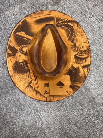 FEDORA CARDS AND ROPE WIDE BRIM HAT