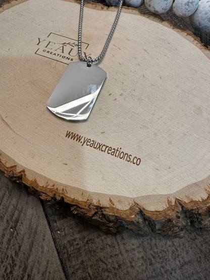 PERSONALIZED BRUSHED AND POLISHED DOG TAG BOX CHAIN NECKLACE