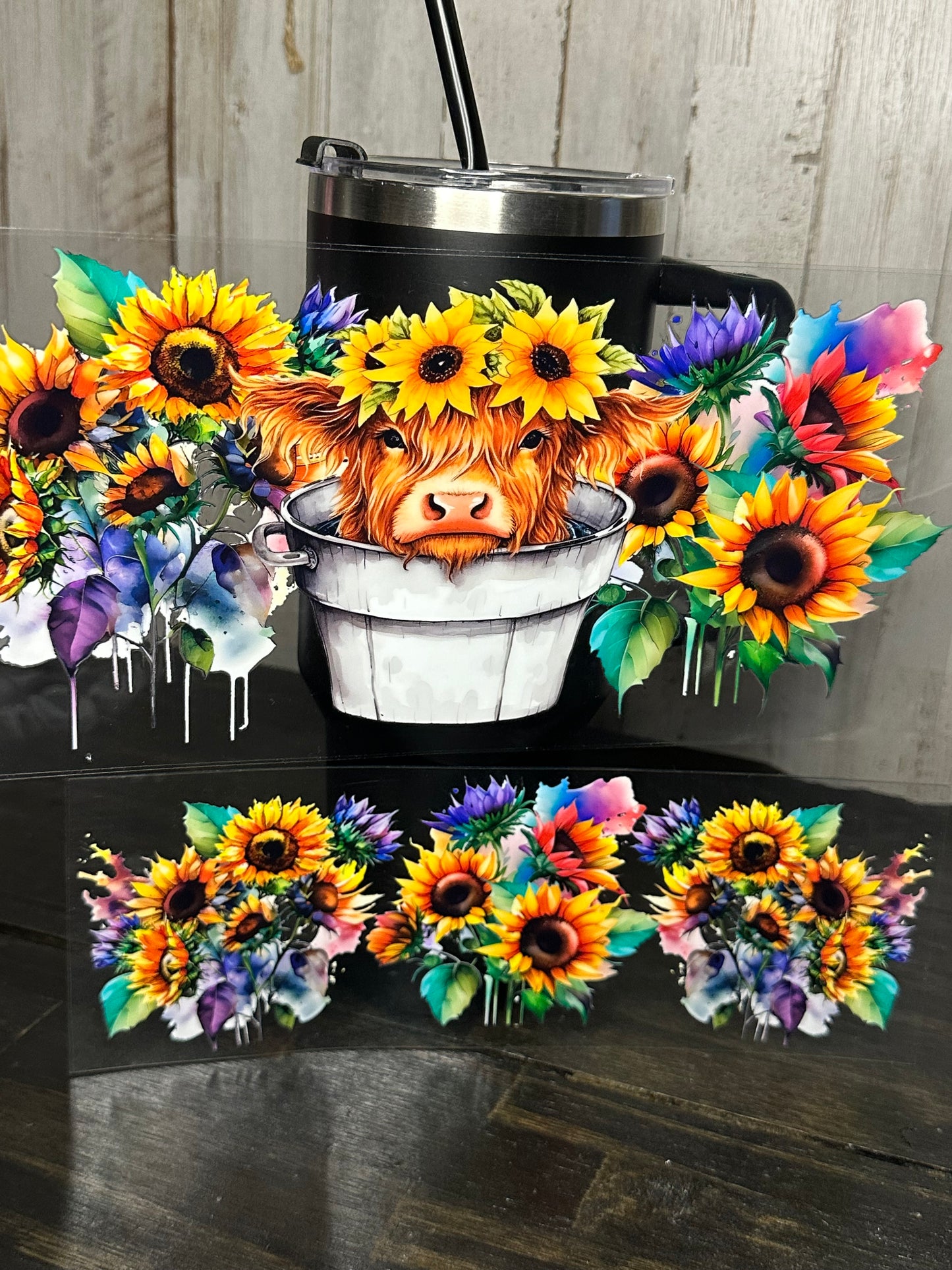 40 0z UV DTF Cup Wraps Top and Bottom- HYLAND COW BUCKET