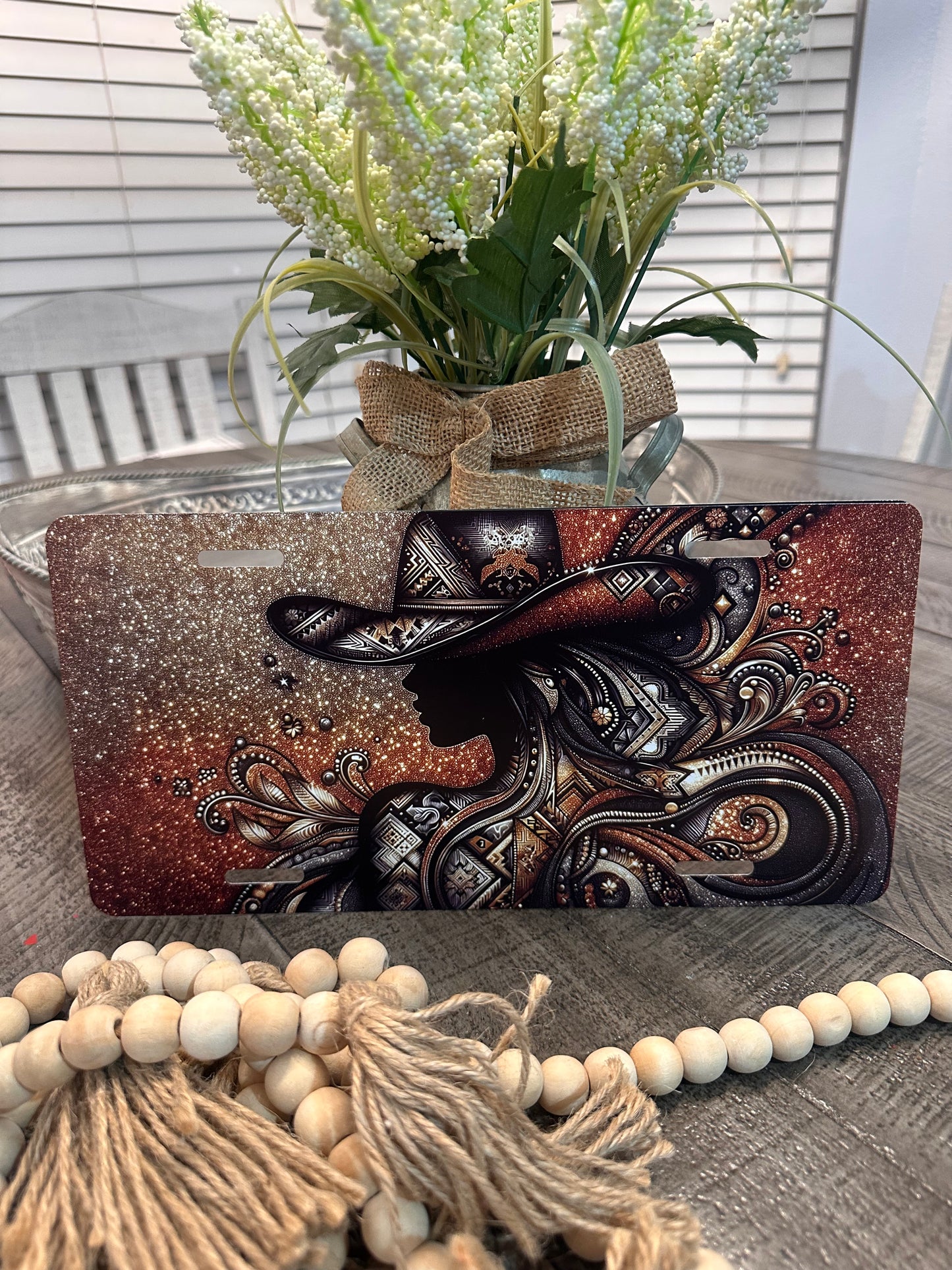 GLITTER COWGIRL-LICENSE PLATE