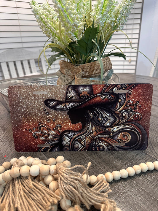 GLITTER COWGIRL-LICENSE PLATE