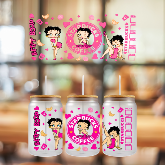 16 0z UV DTF Cup Wrap- PINK BETTY, DOUBLE SIDED