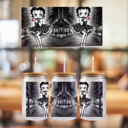 16 0z UV DTF Cup Wrap- BLACK AND WHITE BETTY, DOUBLE SIDED