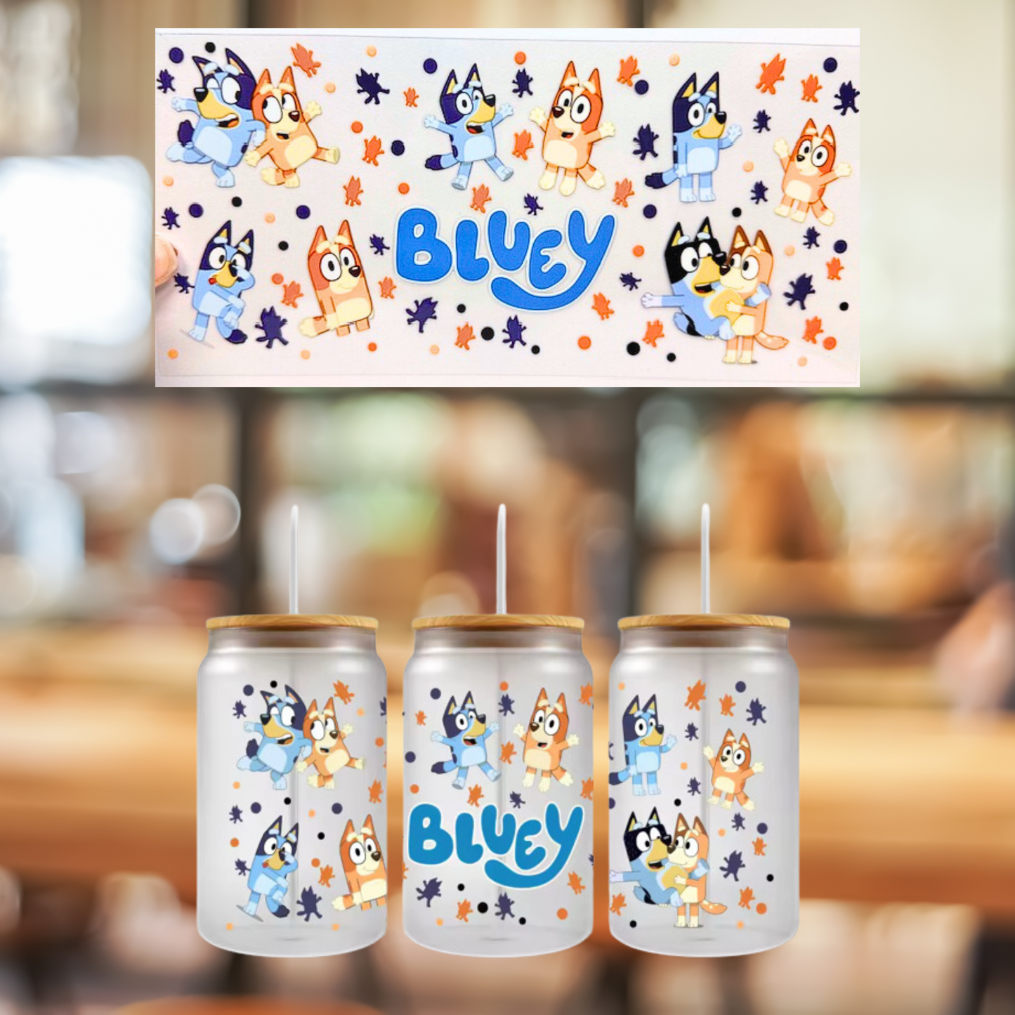 16 0z UV DTF Cup Wrap- BLUEY, DOUBLE SIDED