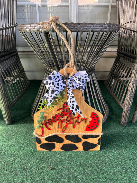 HOWDY B-S WATERMELON COW TAG DOOR HANGER