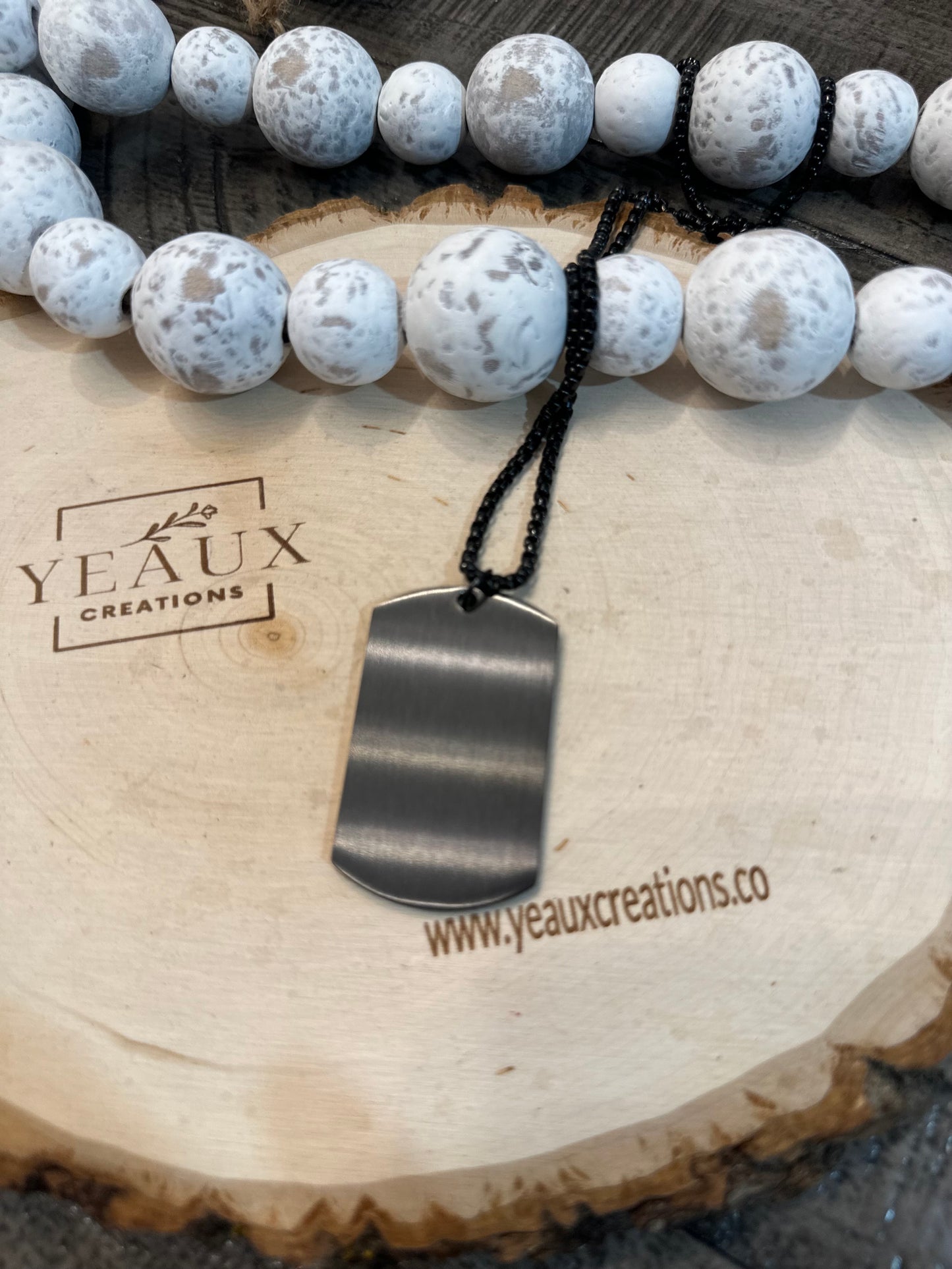 PERSONALIZED BRUSHED AND POLISHED DOG TAG BOX CHAIN NECKLACE