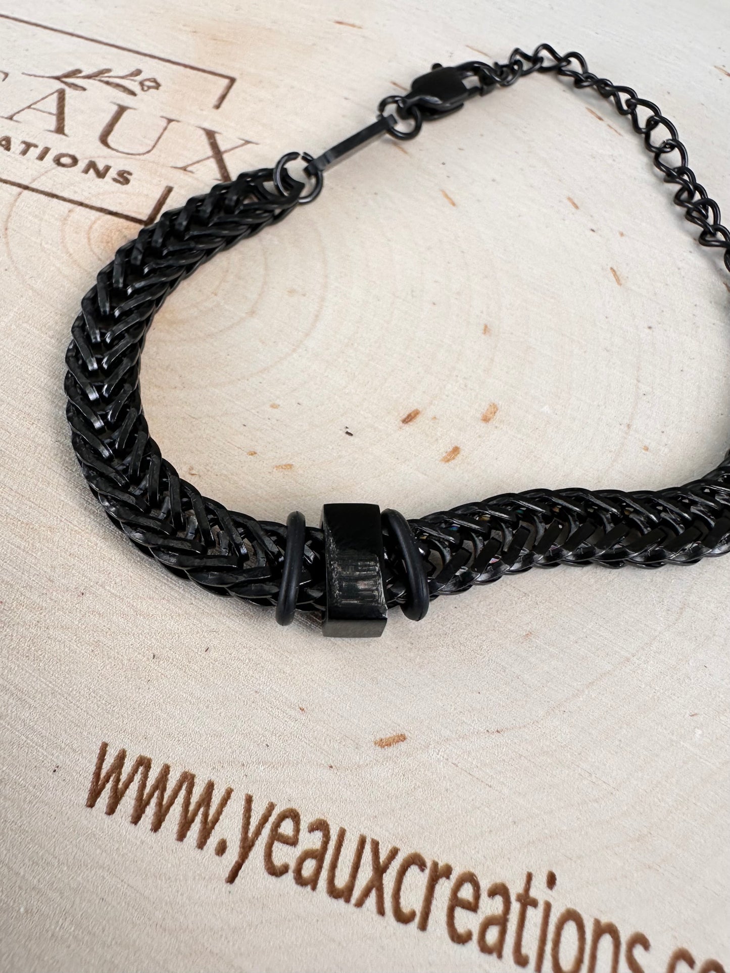 PERSONALIZED MEN BLACK STAINLESS STEEL BRACELET
