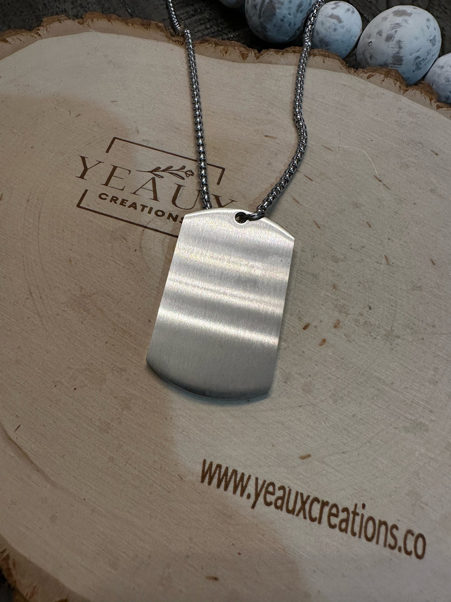 PERSONALIZED BRUSHED AND POLISHED DOG TAG BOX CHAIN NECKLACE