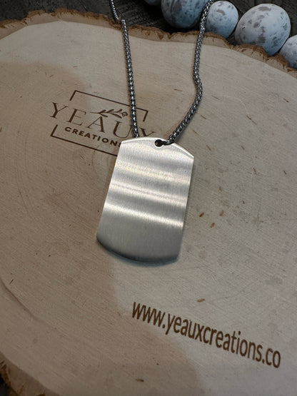 PERSONALIZED BRUSHED AND POLISHED DOG TAG BOX CHAIN NECKLACE