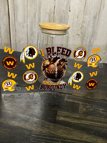 16 0z UV DTF DOUBLE SIDED Cup Wrap with Matching Lid Decal - SPORTS TEAMS (PICK TEAM)