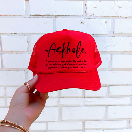 HAT TRANSFER-SINGLE COLOR SCREEN PRINT- ASKHOLE