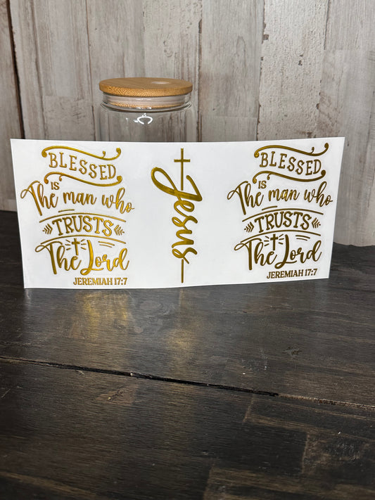 GOLD FOIL, BLESSED IS THE MAN- 16 0z UV DTF Cup Wrap