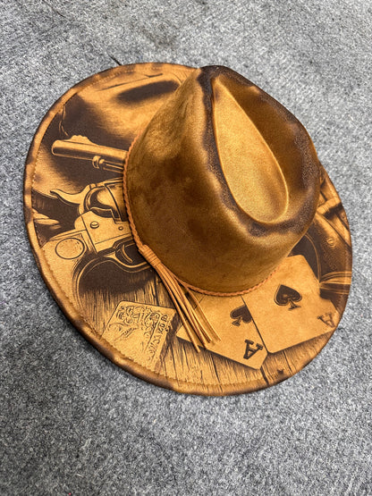FEDORA CARDS AND ROPE WIDE BRIM HAT