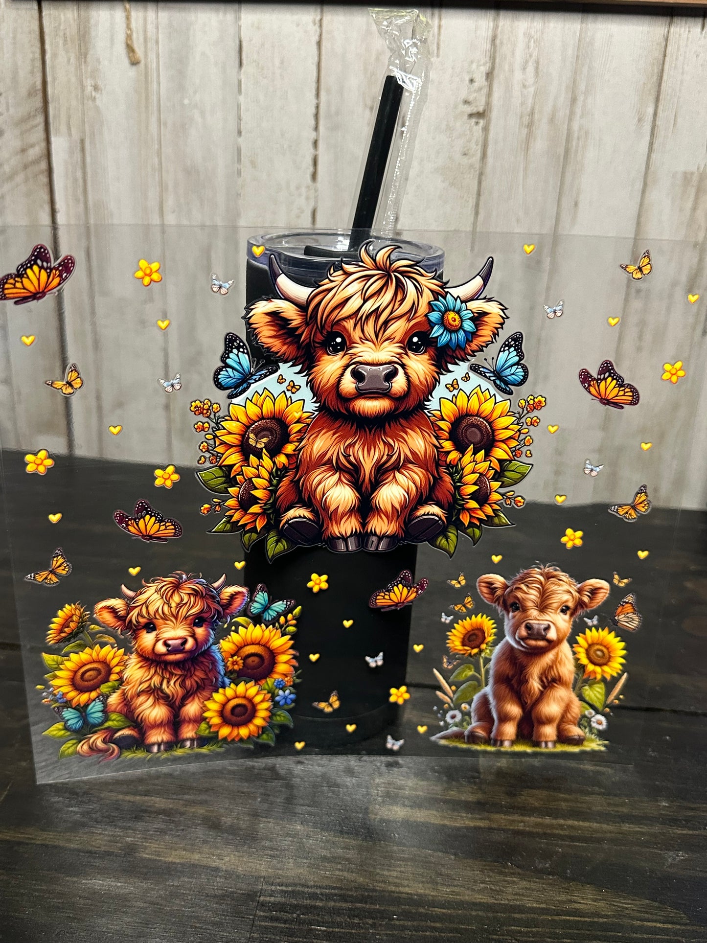 20 0z UV DTF WRAP- HYLAND COW SUNFLOWERS