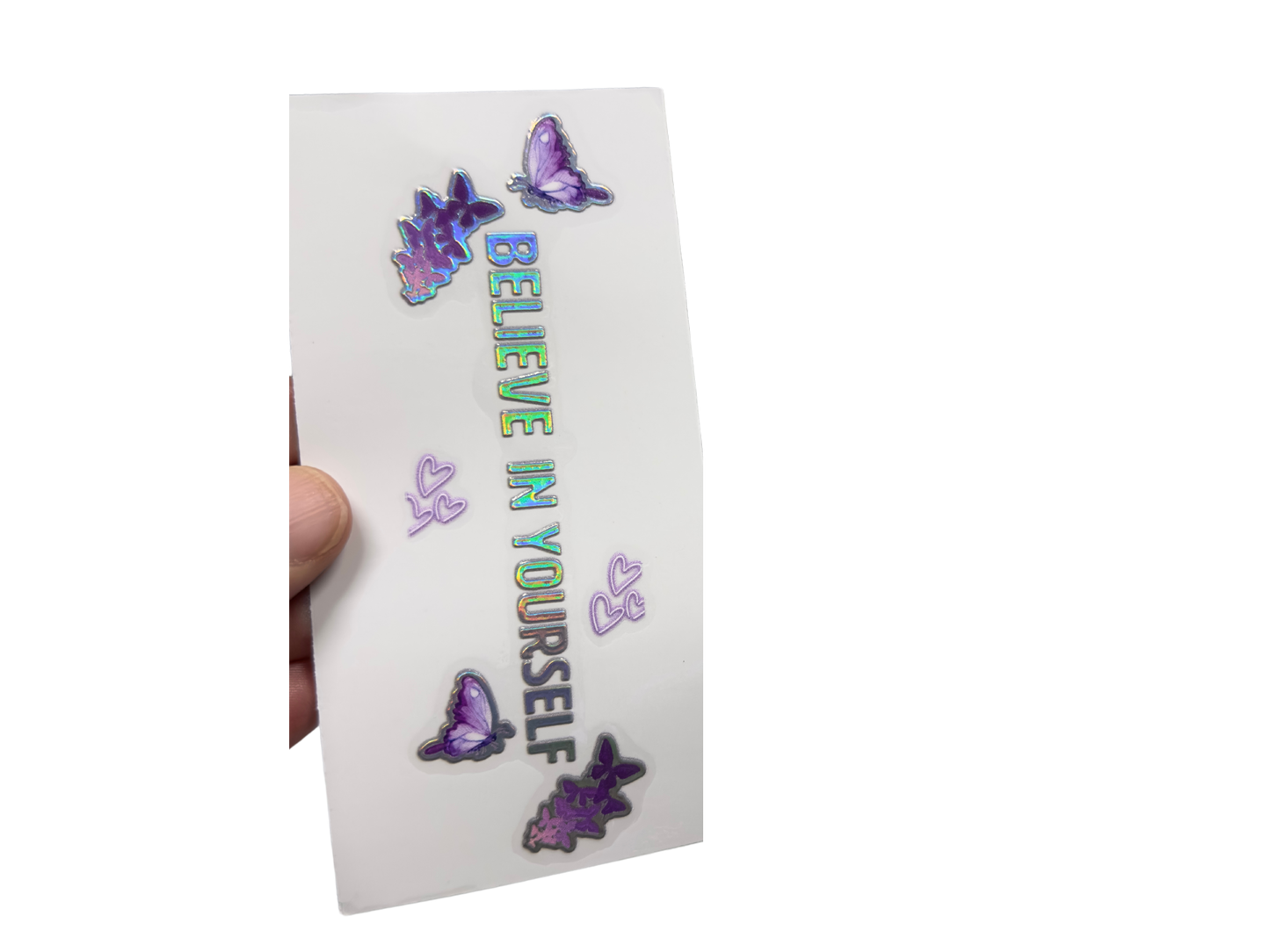 PEN WRAP - HOLOGRAPHIC SILVER FOIL  BELIEVE IN YOURSELF (CORRECT)