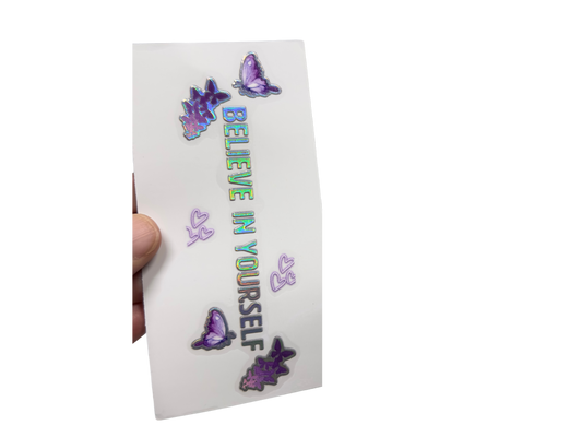 PEN WRAP - HOLOGRAPHIC SILVER FOIL  BELIEVE IN YOURSELF (CORRECT)