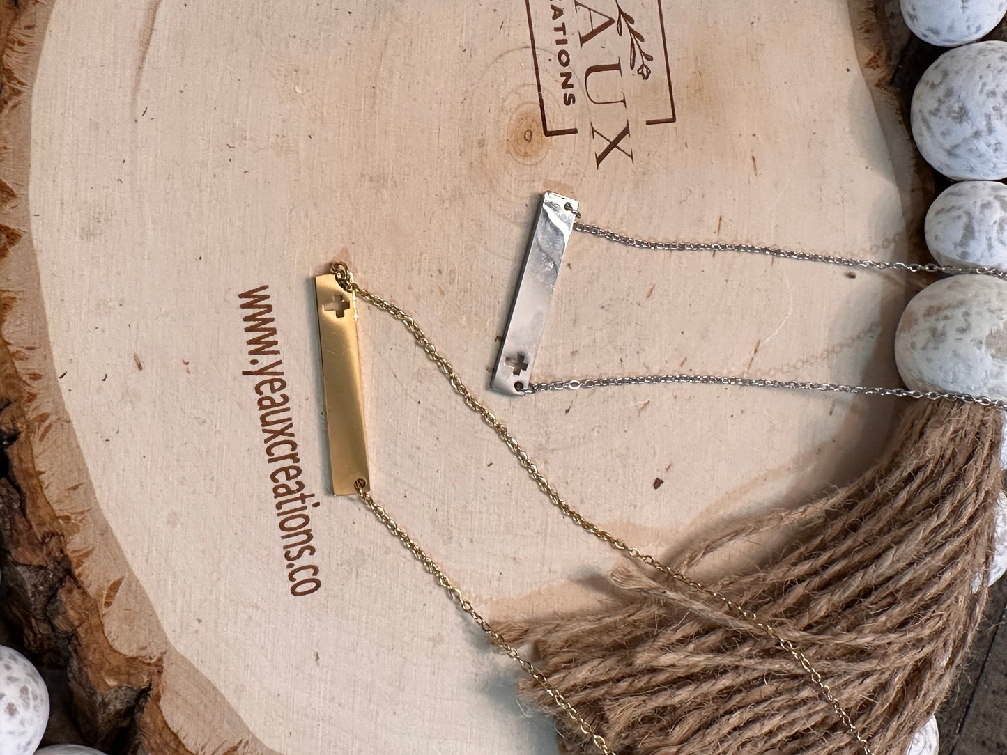 PERSONALIZED FLAT BAR NECKLACE CROSS CUTOUT