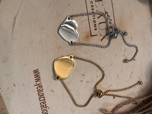 PERSONALIZED STAINLESS STEEL CENTERED HEART BRACELET