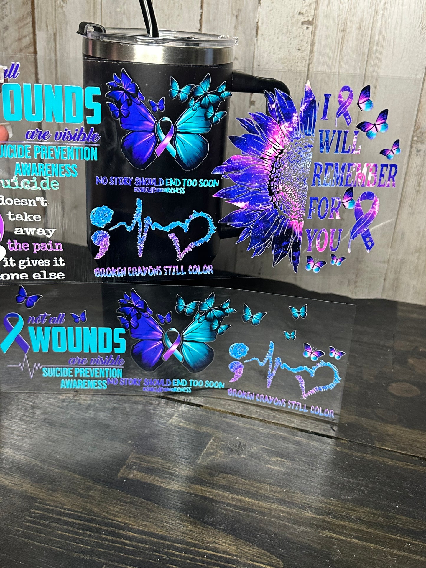 40 0z UV DTF Cup Wraps Top and Bottom- SUICIDE AWARENESS