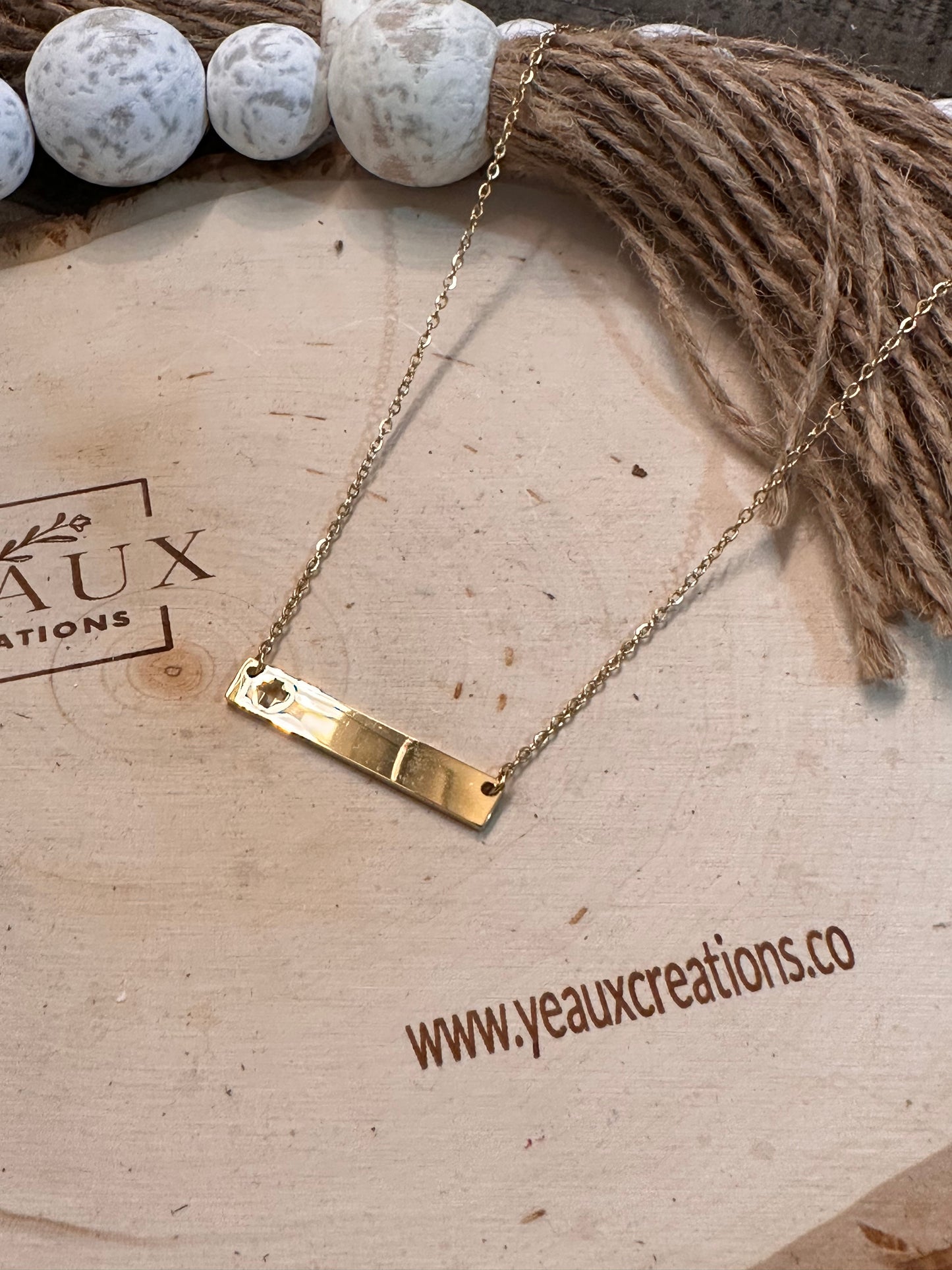 PERSONALIZED FLAT BAR NECKLACE CROSS CUTOUT
