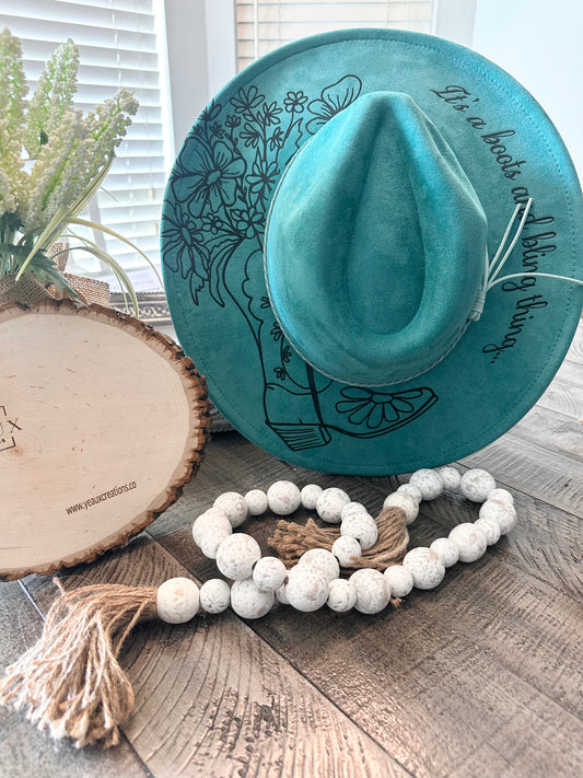 BOOT AND BLING WIDE BRIM HAT