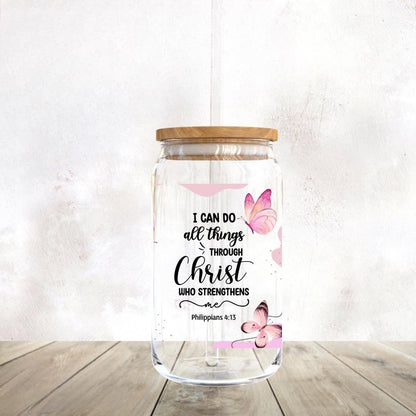 I can do all things Cup , Faith, Coffee, Tea, Self Care Pink Butterflies