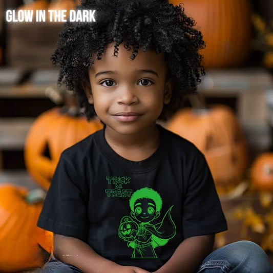 Single Color Screen Print - Trick  or Treat Boy, Glow in the Dark,  Youth