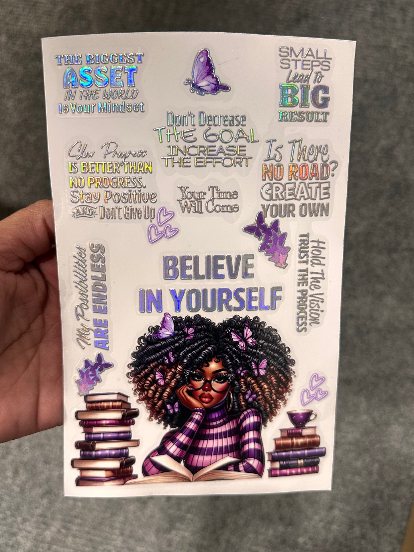 Journal Cover UV DTF- HOLOGRAPHIC SILVER FOIL BELIEVE IN YOURSELF