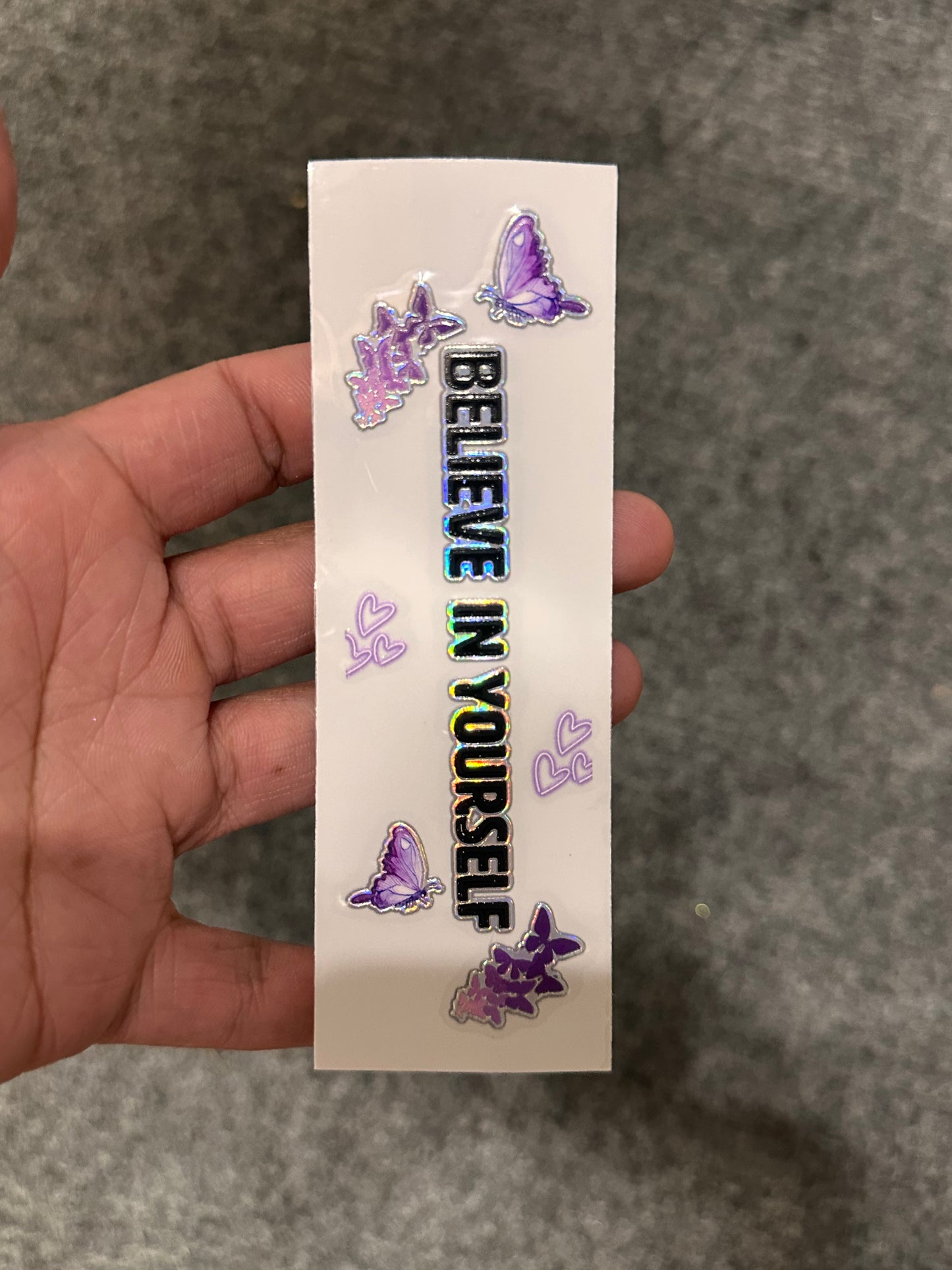 PEN WRAP - HOLOGRAPHIC SILVER FOIL TRIM BELIEVE IN YOURSELF