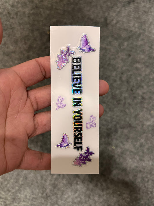 PEN WRAP - HOLOGRAPHIC SILVER FOIL TRIM BELIEVE IN YOURSELF